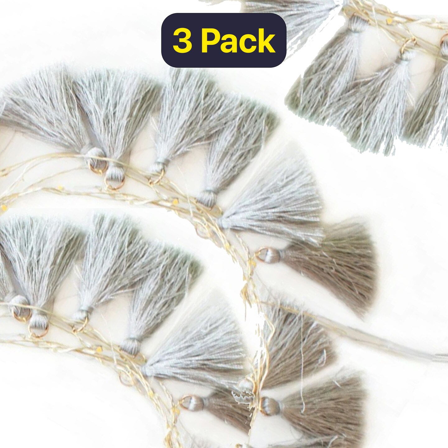 20 LED Boho Fairy Light Garland with Soft Grey Tassels – Cozy Ambient Decor