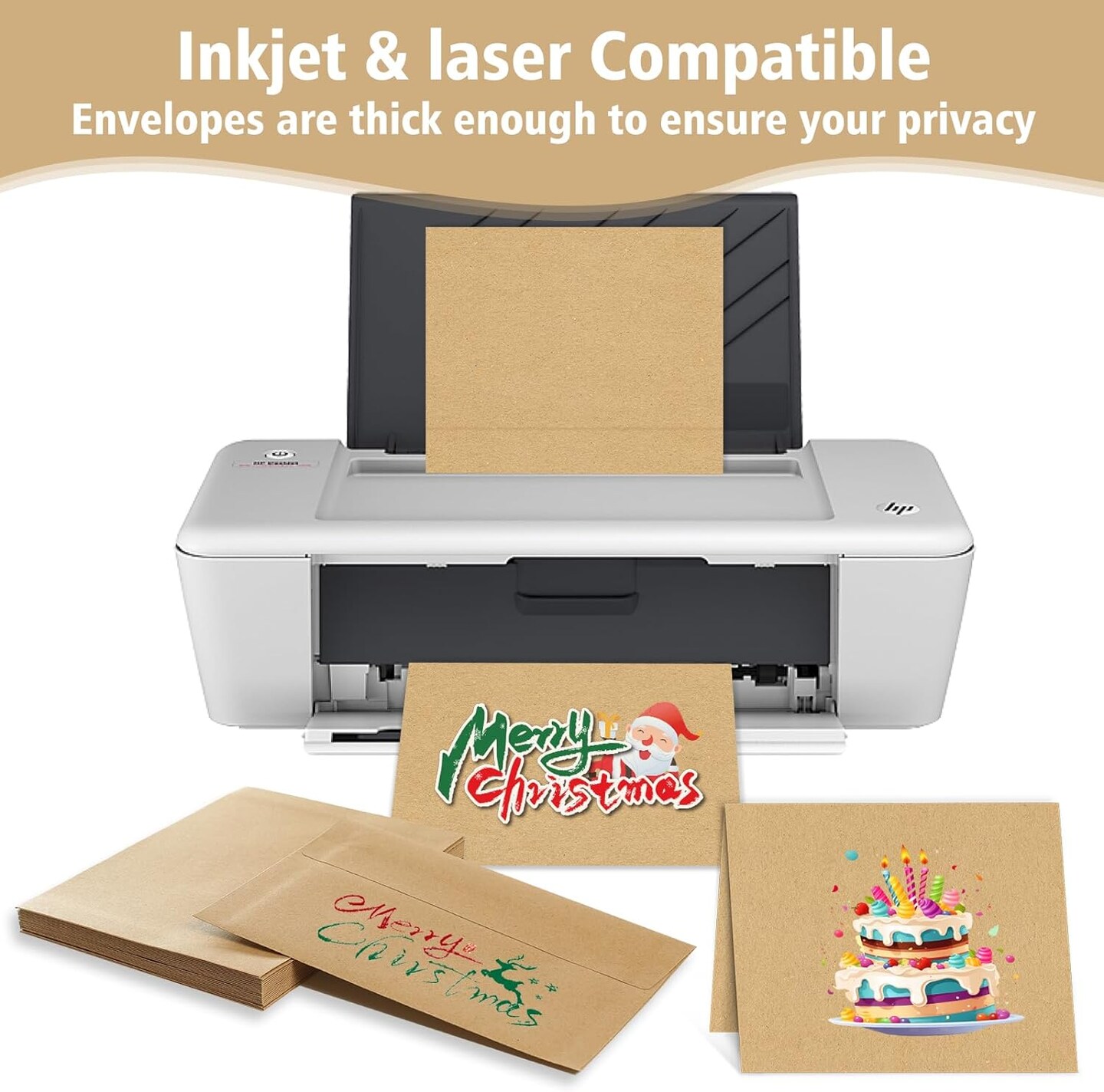 Brown Invitation Cardstock - 5x7 Blank Cards and Envelopes, 25 Pack, Custom Print, All Occasions DIY