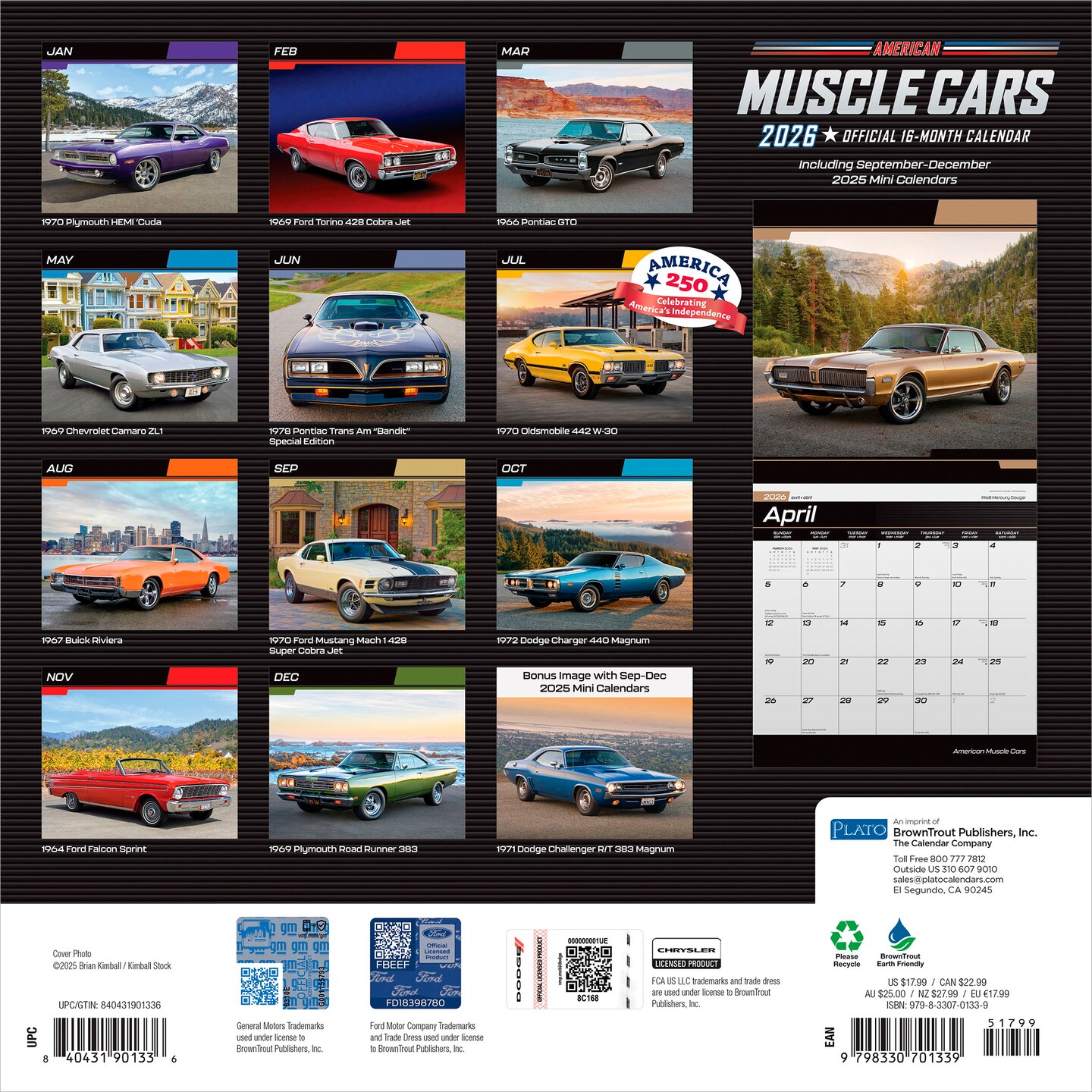 American Muscle Cars OFFICIAL | 2026 12 x 24 Inch (Hanging) Monthly Square Wall Calendar | Foil Stamped Cover