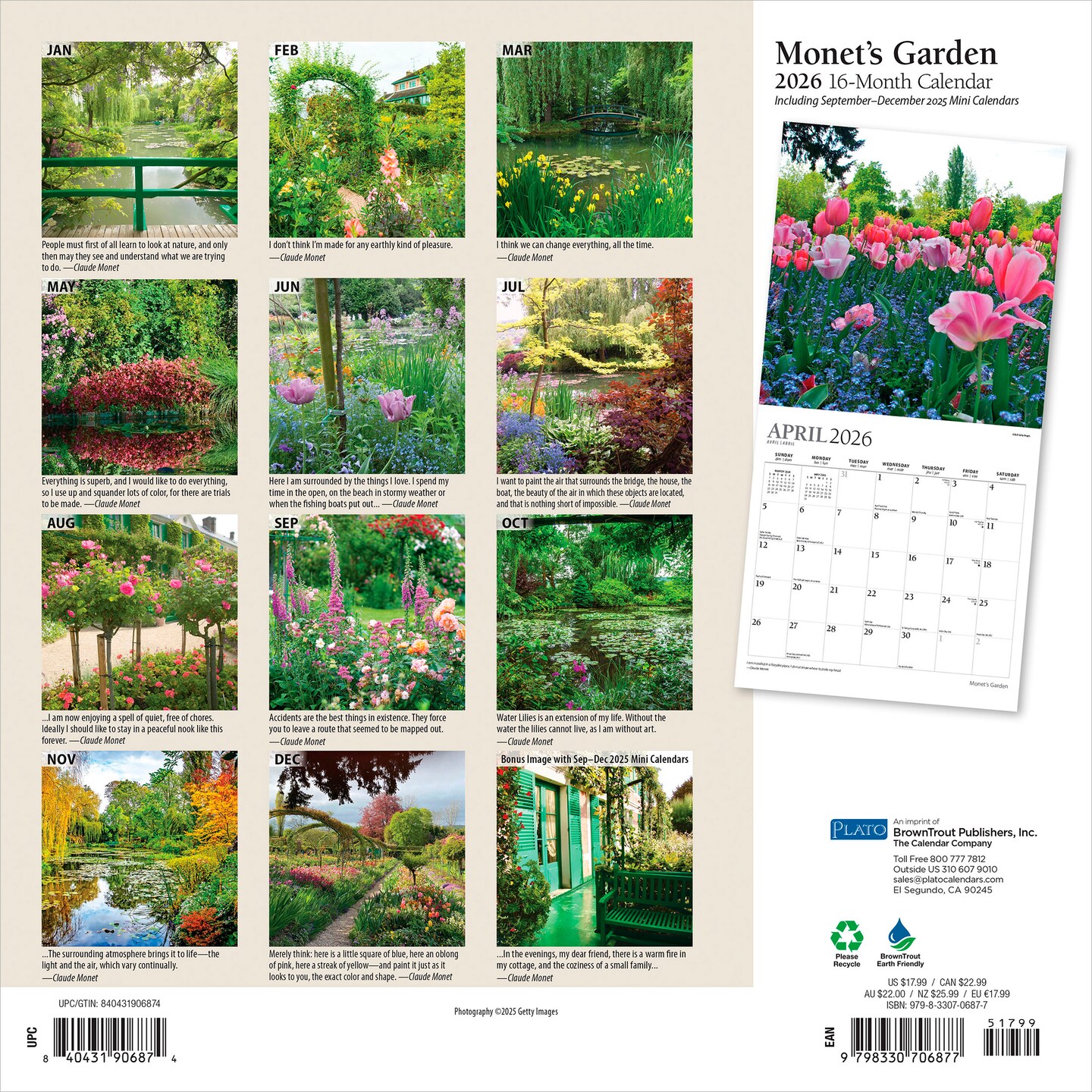 Monet&#x27;s Garden | 2026 12 x 24 Inch (Hanging) Monthly Square Wall Calendar | Foil Stamped Cover