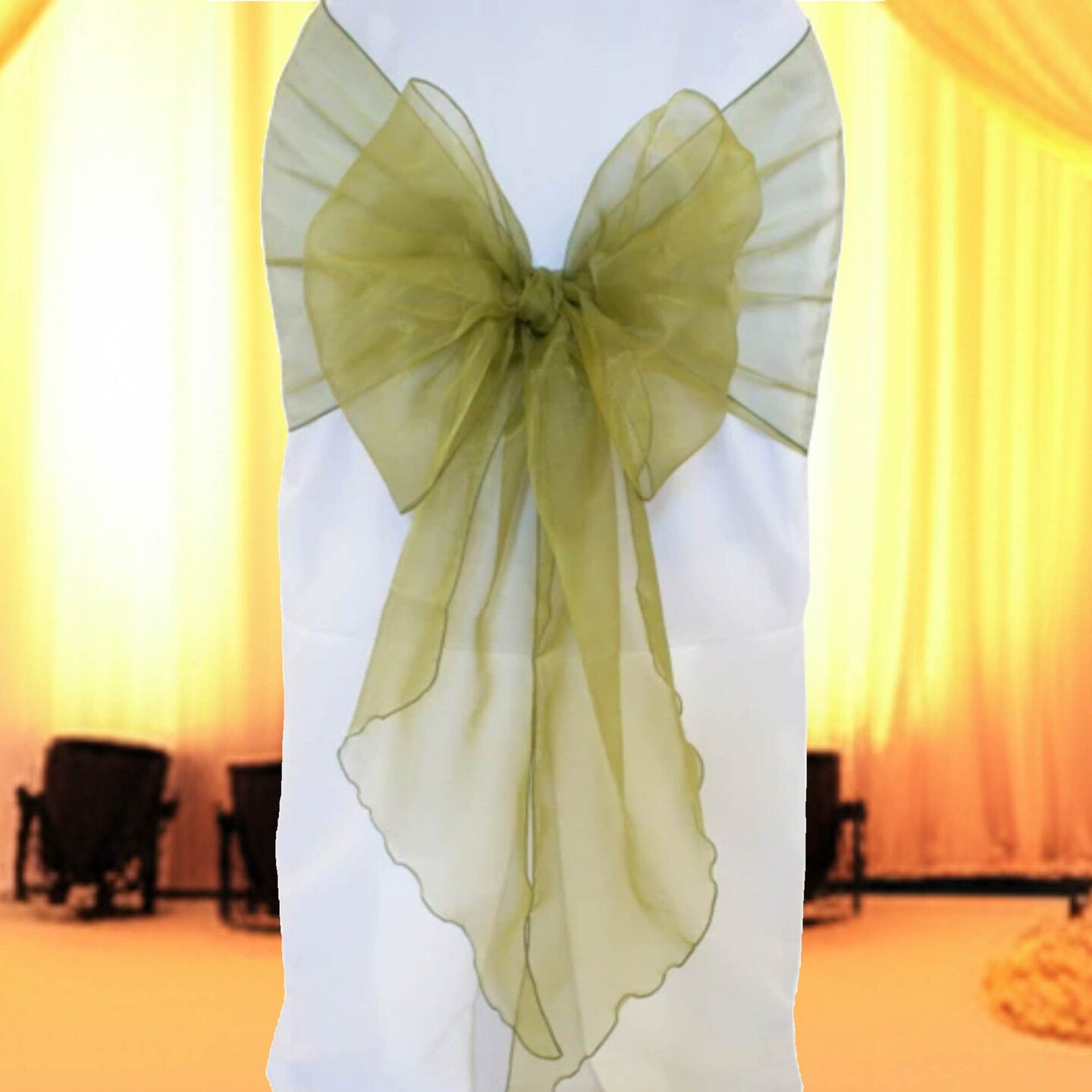 10 Pieces Moss Green or Olive Green Angle End Organza Chair Sashes, 12"x116" Elegant Event Wraps