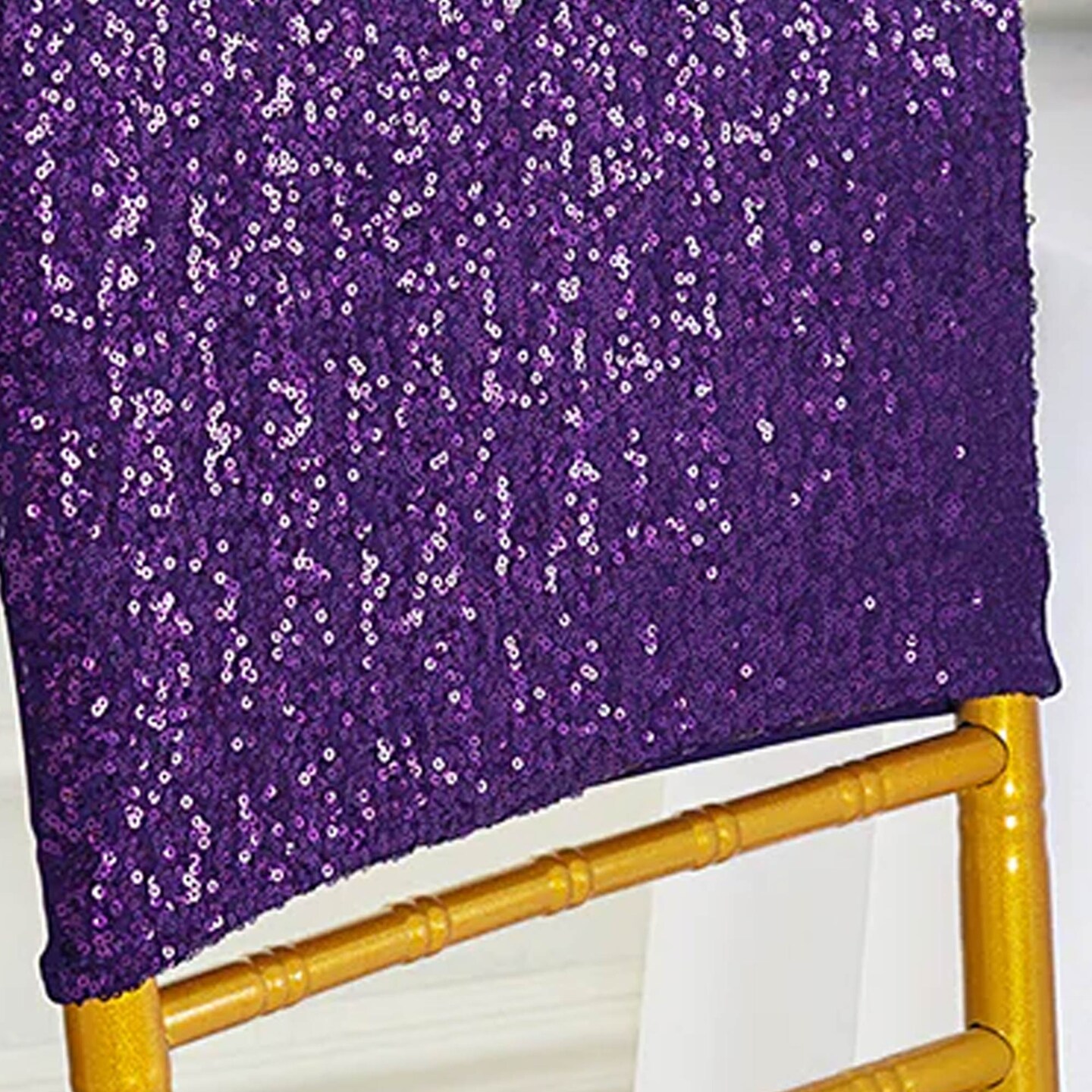 1 Piece Eggplant Purple Sequin Spandex Chair Cap 13.5 inch by 10 inch Wedding Decor