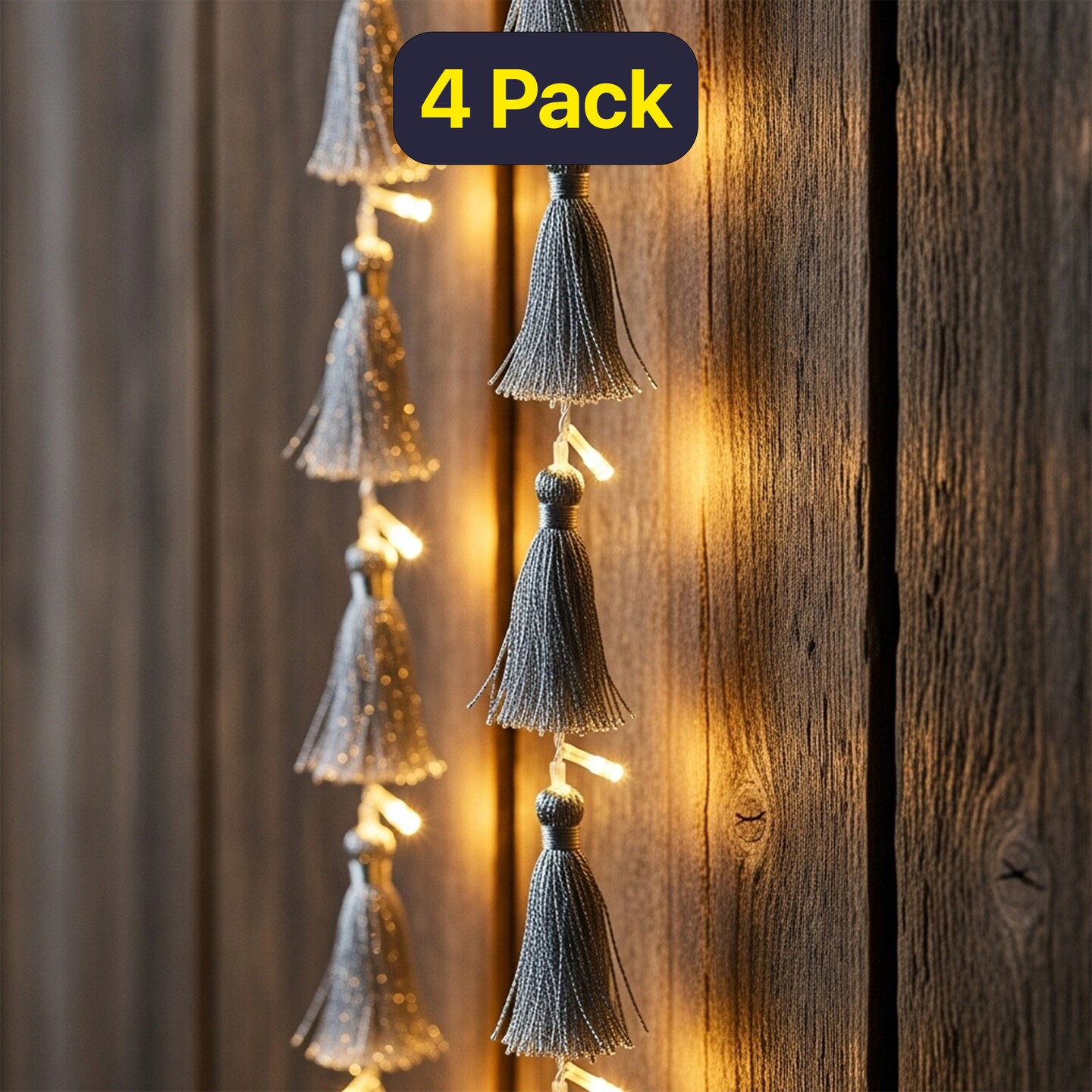 Boho Tassel Fairy String Light – 20 LED Warm Lights with Soft Grey Tassels