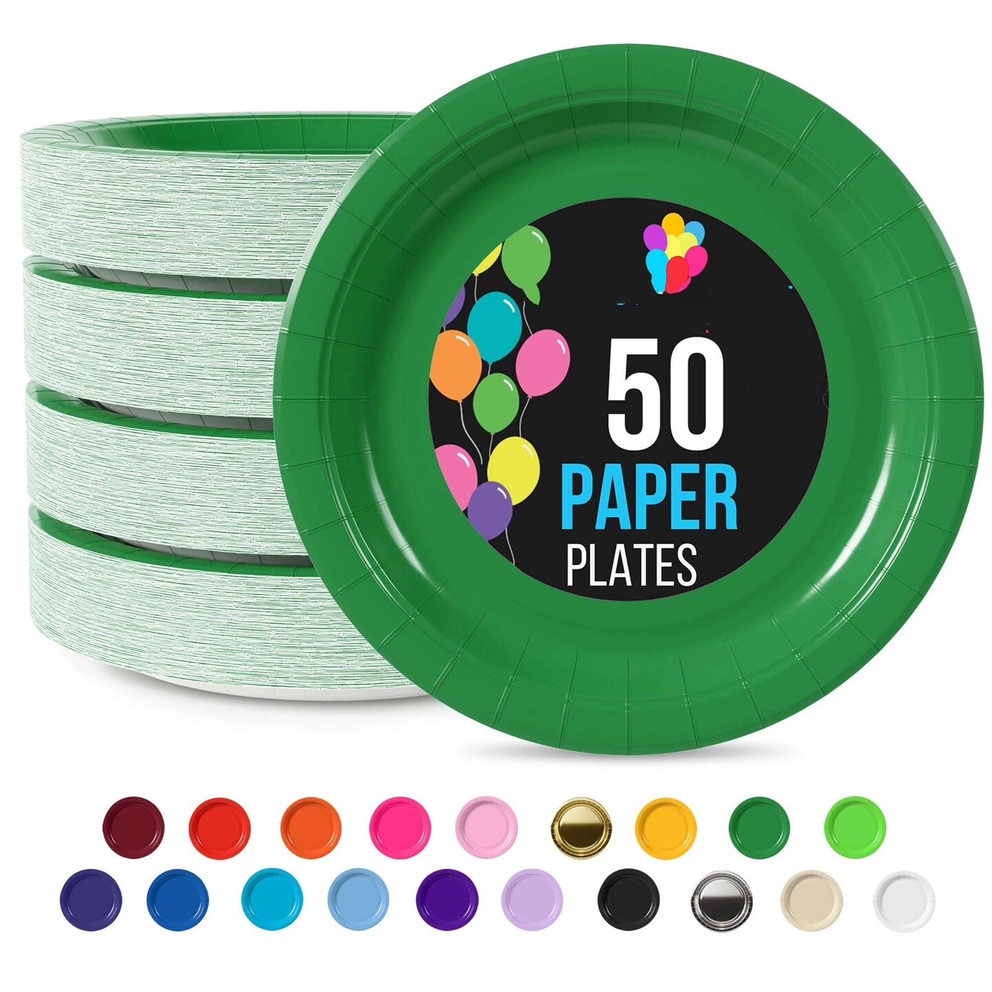 50 Count Emerald Green Paper Plates 9 Inch Durable Disposable Dinnerware for Parties & Events