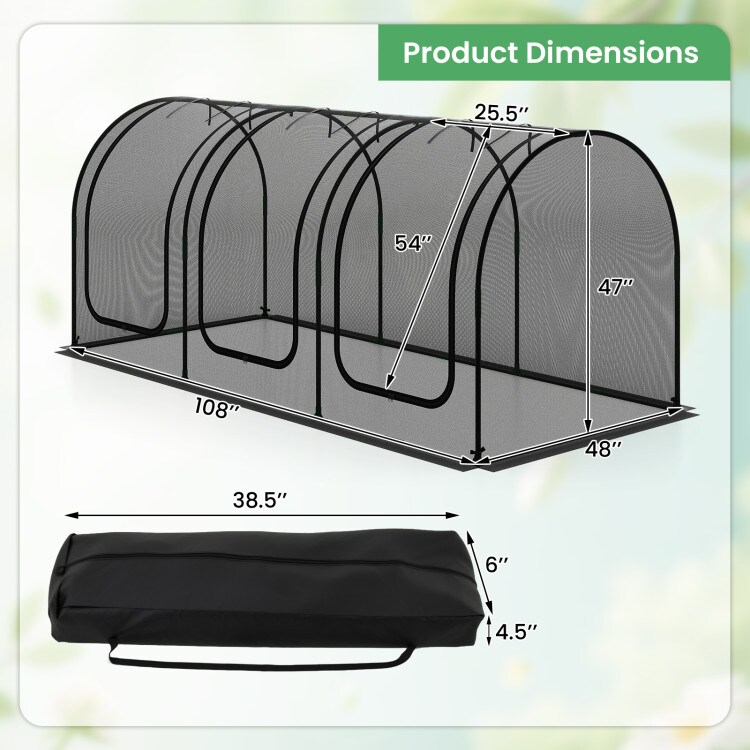 Green Garden Crop Cage Large Raised Bed Plant Protection Tent with Zipper Doors