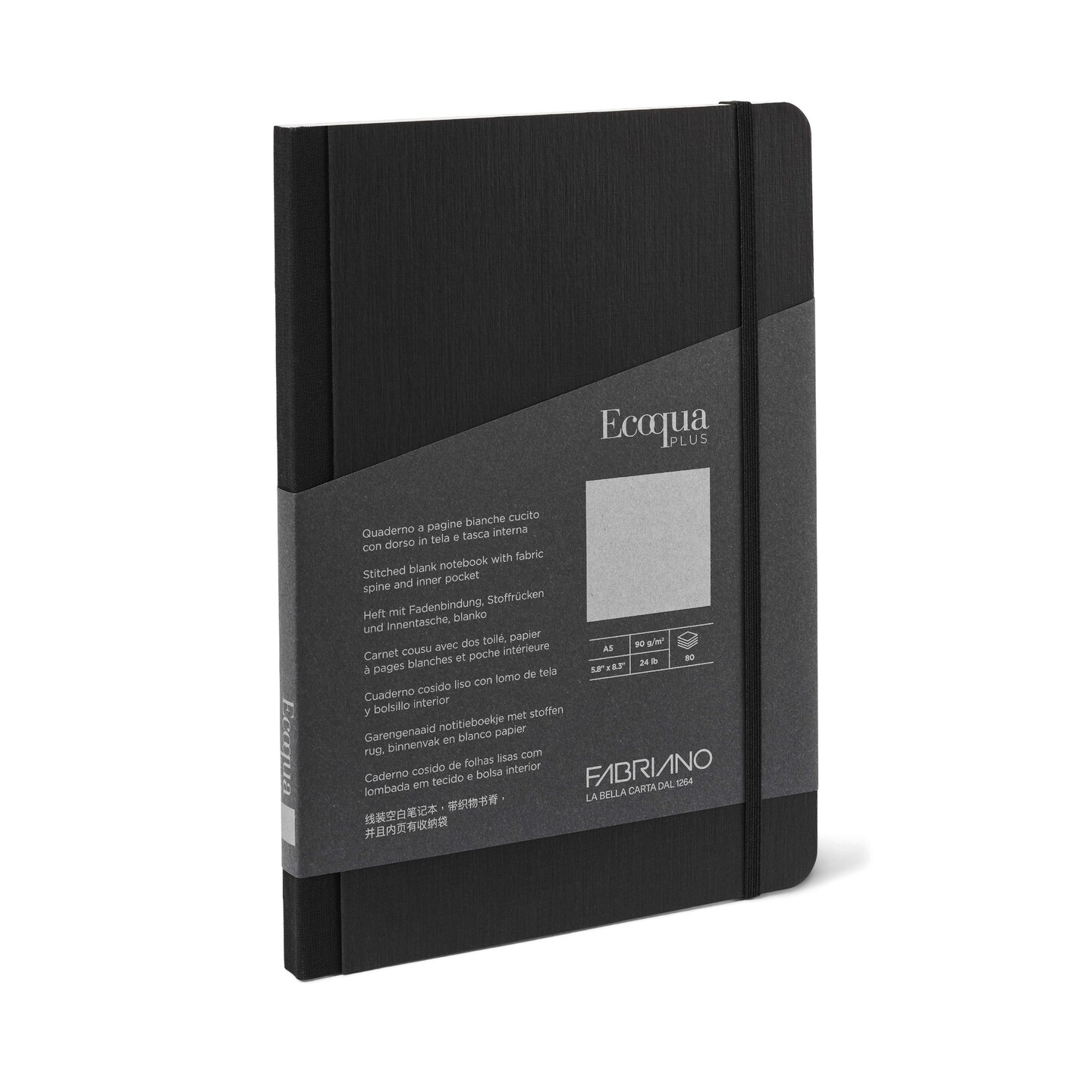 Fabriano Ecoqua Plus Fabric Blank A5 Notebook, 80 Sheets, Black