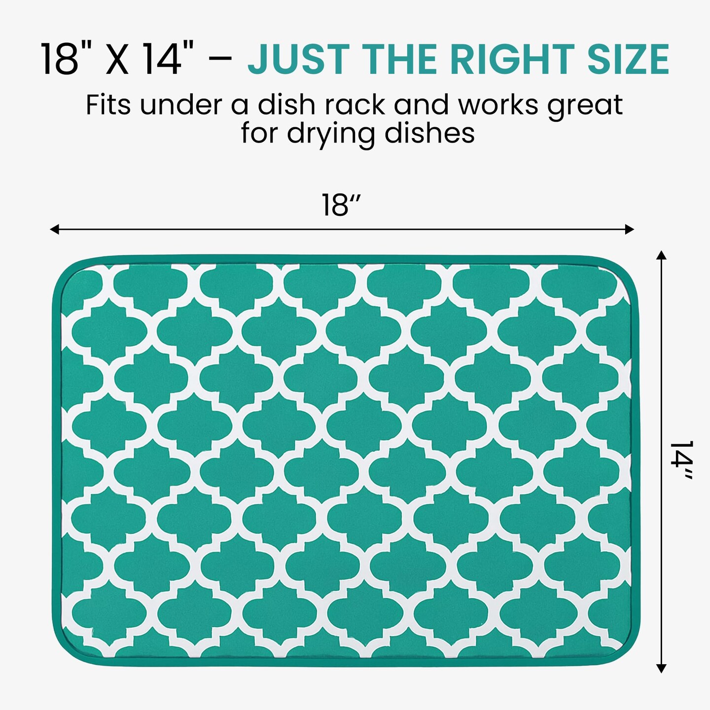 Dish Drying Mat - Microfiber Kitchen Counter Mat, Super Absorbent & Quick Dry Dish Drying Pad for Dishes, Utensils, Pots & Pans - Large Reversible Drying Mat for Kitchen Countertops, Coffee Bar, Green