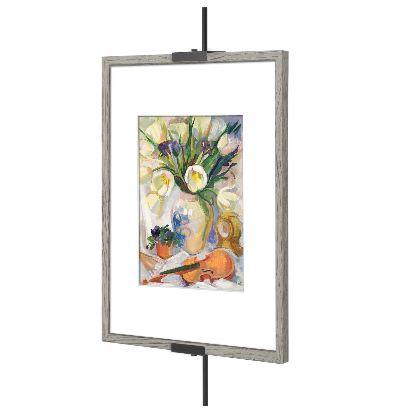 Americanflat Picture Frame Stand - Wall Mounted Frame Stand - Artwork and Photo Easel with Adaptive Clamps for Different Frame Profiles - Black