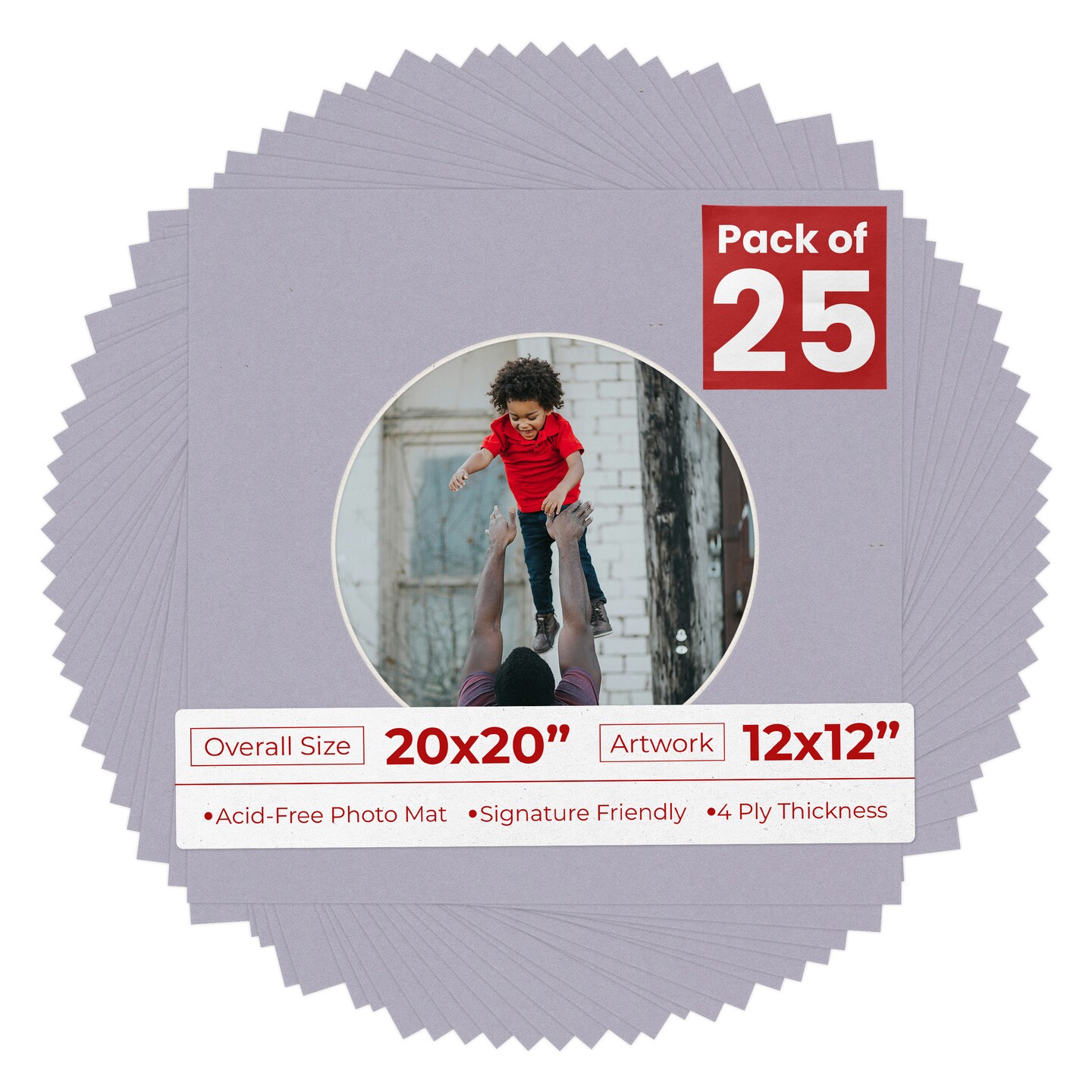 Blue Stone Mat Board for 20x20 Frames - Circle Opening for 12x12 Photos