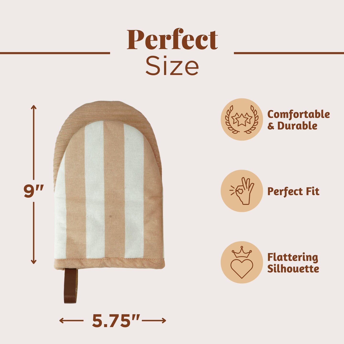 Mini Oven Mitts Heat Resistant | (5.75 x9) Set of 2 Latte Short Oven Mitts with Hanging Loop | 100% Cotton Oven Gloves | Kitchen Mittens, Latte Small Silicone Oven Mits