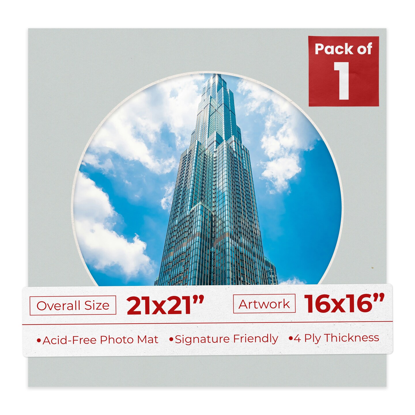 Gray Mat Board for 21x21 Frames - Circle Opening for 16x16 Photos