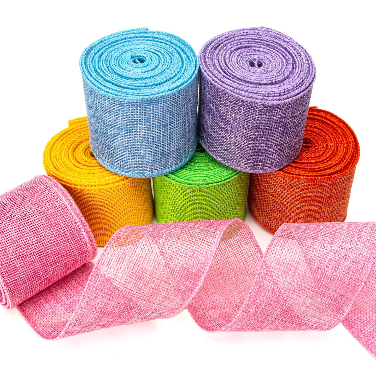 Easter Burlap Ribbon - Pink/Blue/Lavender/Apple Green/Yellow/Orange Wired Ribbon, 2.5 Inch x 6 Colors, Total 30 Yard, Perfect for Crafts, Wreaths, Big Bow, Wrapping, Outdoor Decoration
