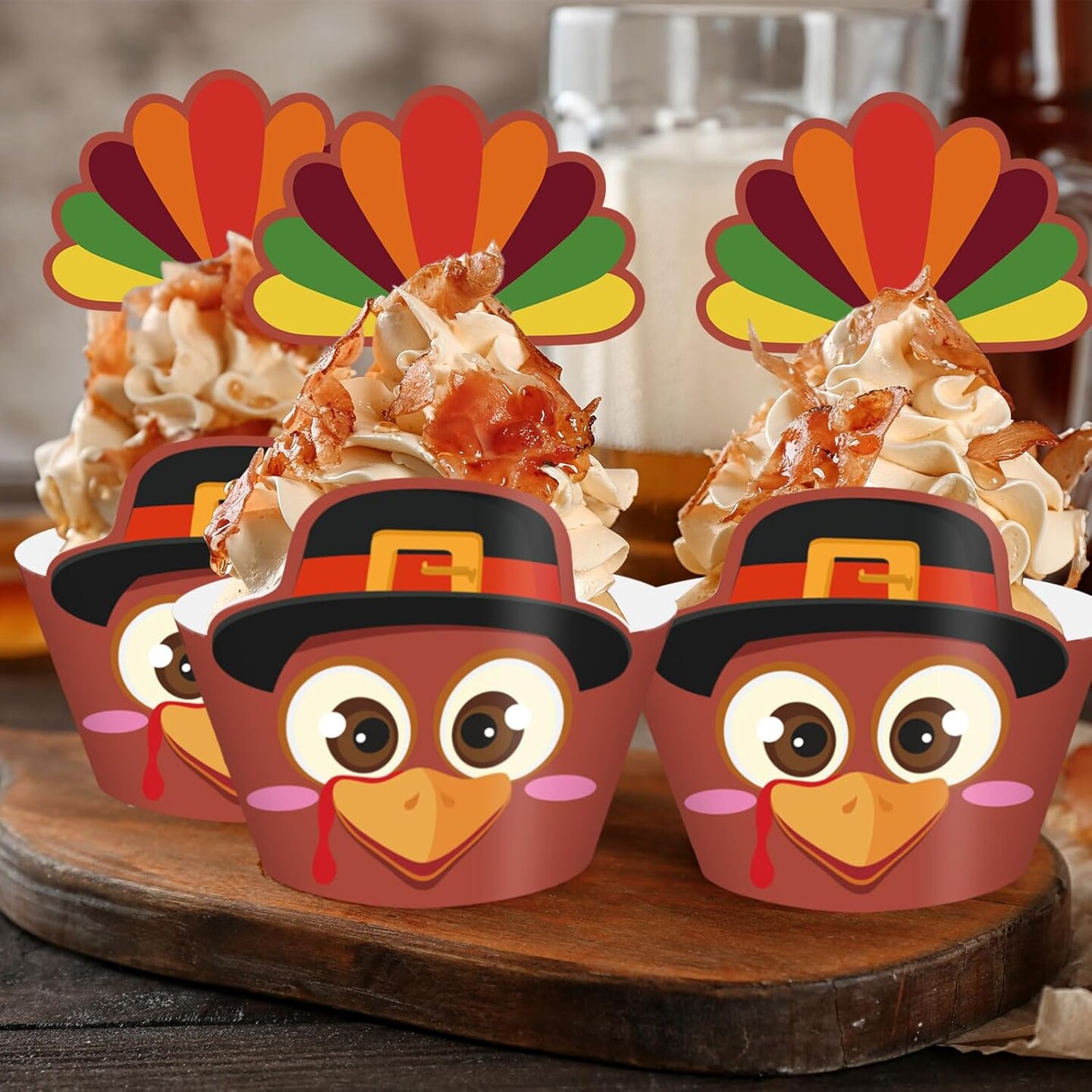 48Pcs Thanksgiving Cupcake Wrappers &#x26; Toppers Set