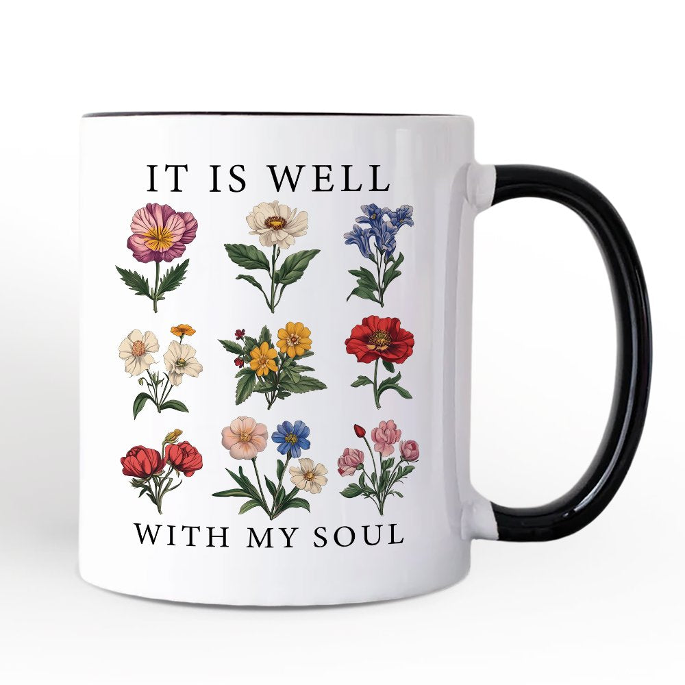It Is Well With My Soul Christian Floral Mug, Vintage Bible Verse Gift