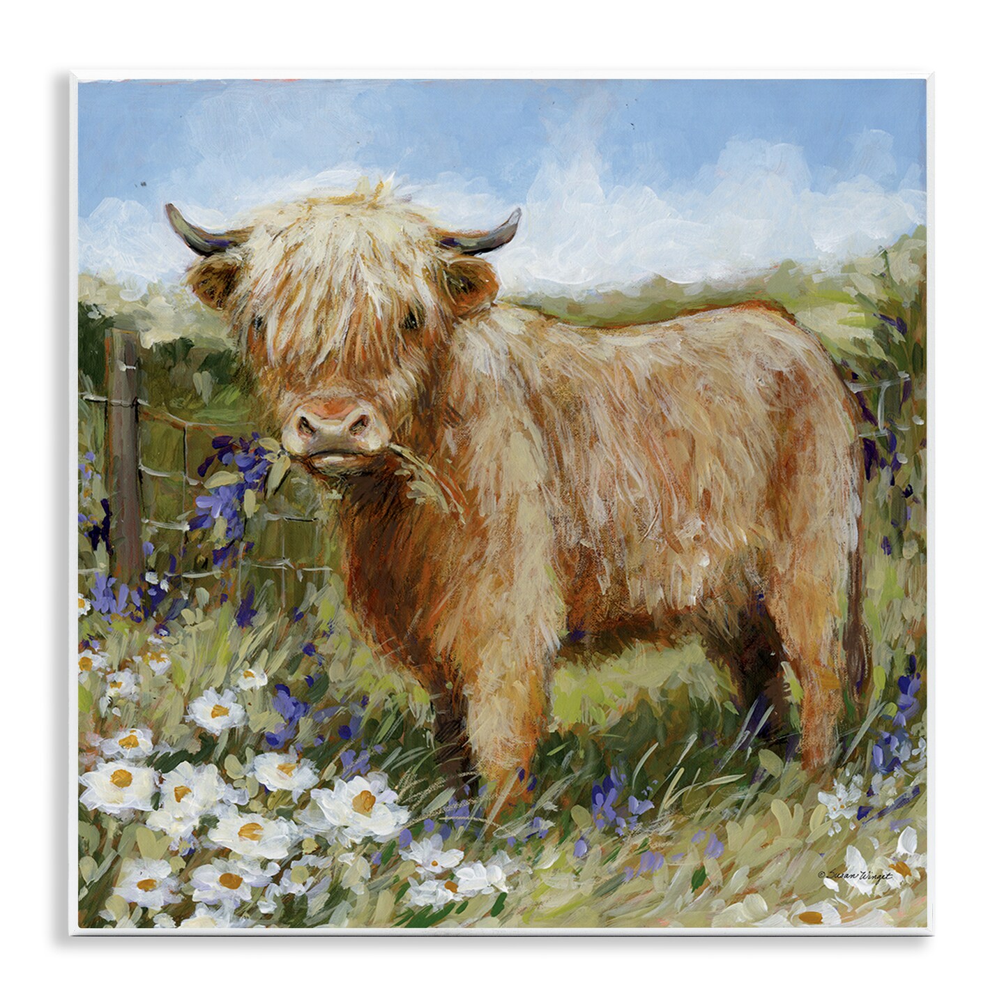 Stupell Industries Floral Pasture Highland Cow Wall Plaque By Susan Winget