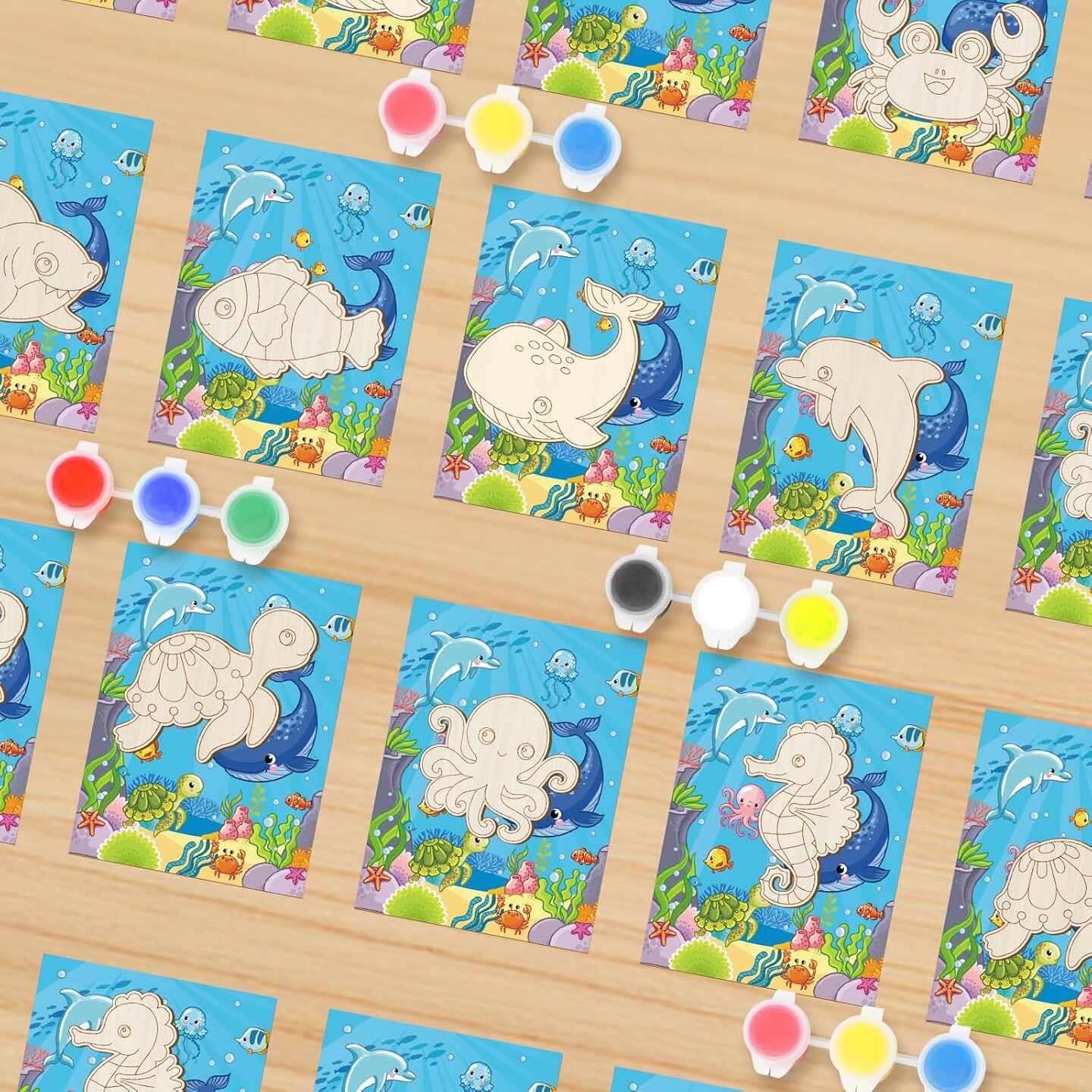 24 Pcs Unfinished Wood Crafts Ocean Animal Cutouts Decorations