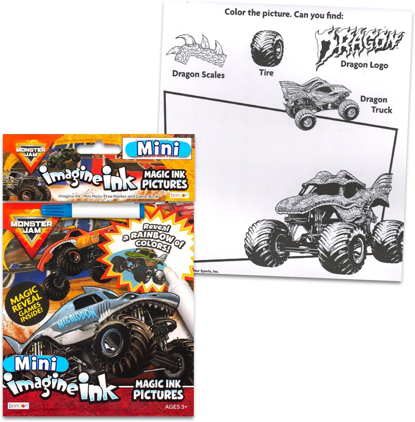 Monster Jam and Hot Wheels Magic Ink Coloring Book Set