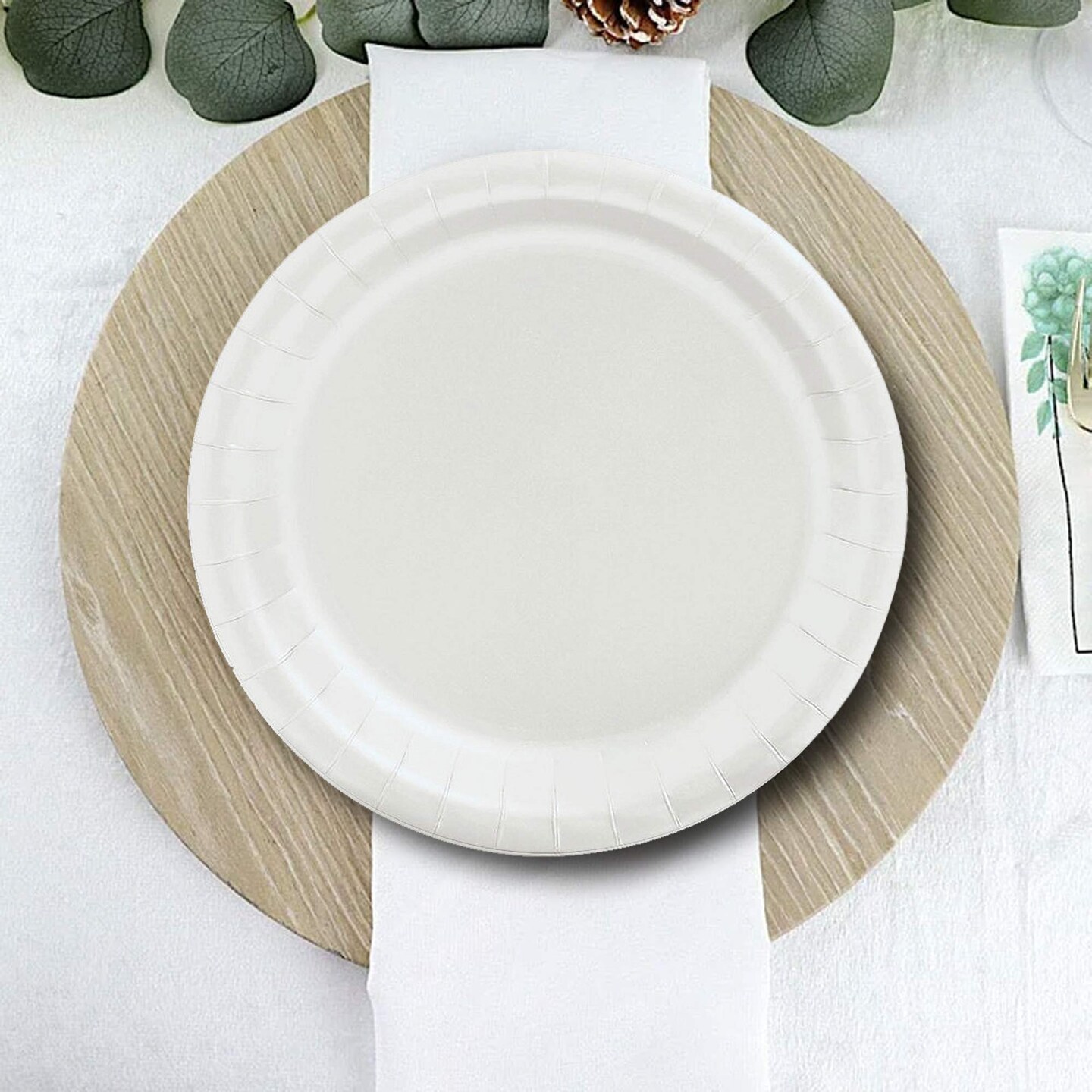 24 Count White Color Paper Plates Round 7 Inch Disposable Party Tableware