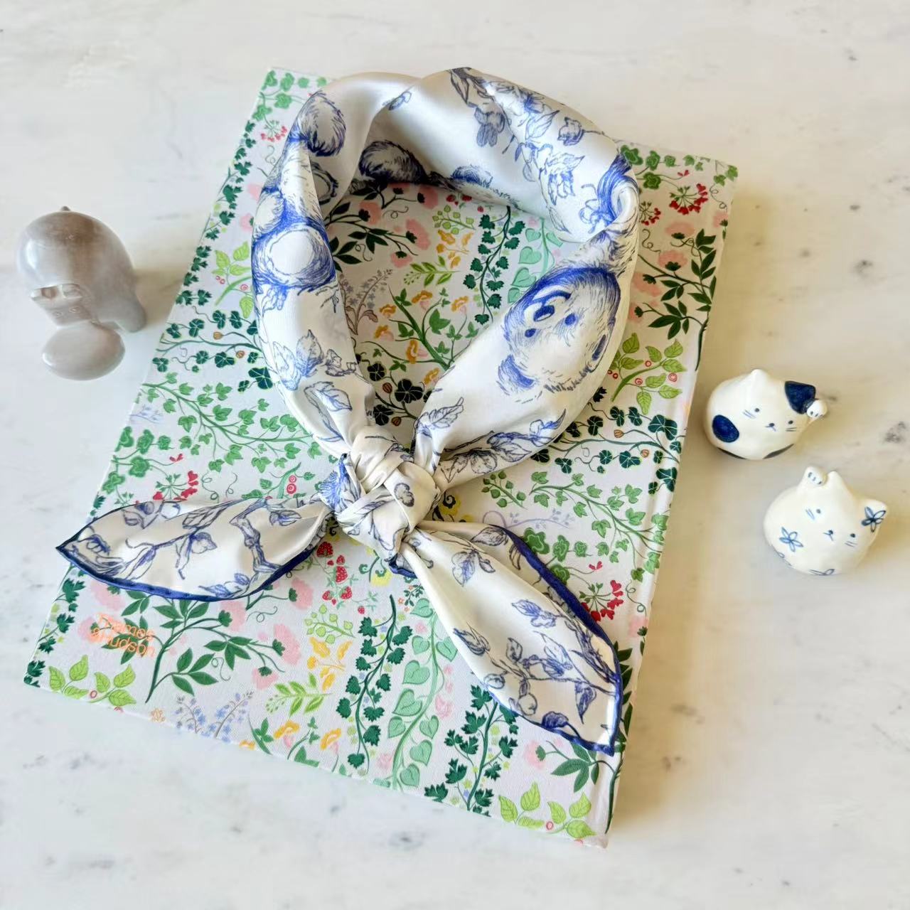 Pure Silk Square Scarf - Baby Teddy Bears 27 In, Mulberry Satin
