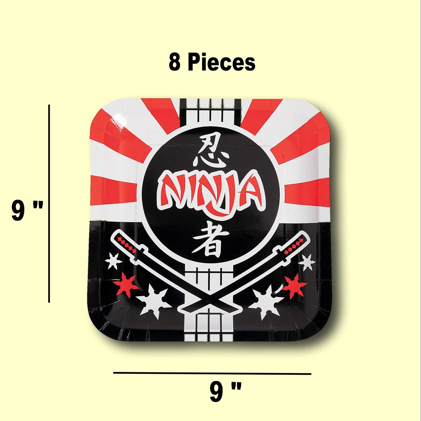 8 Count Ninja Warrior Samurai Swords Paper Plates 9 Inch Square Dinner Plates