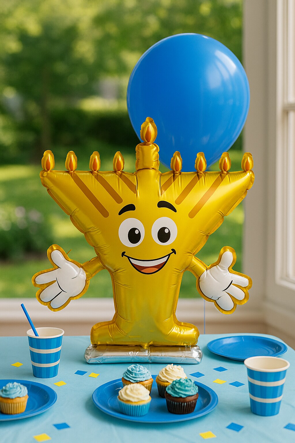 Menorah Table Top Balloon, 20" Chanukah Party & Classroom Decoration (1 Pack)
