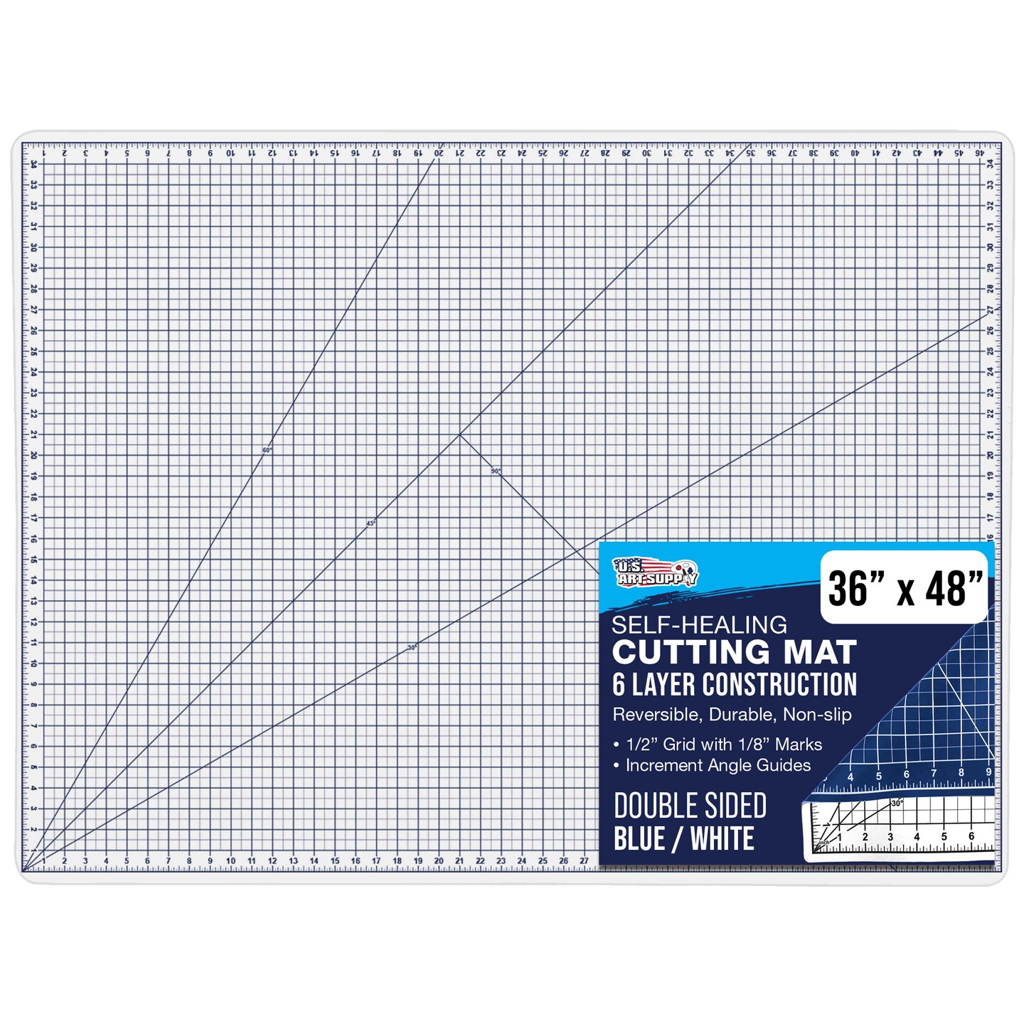 36" x 48" Self-Healing Cutting Mat 5-Ply - Double-Sided White/Blue Craft Mat, Non-Slip Cutting Mats for Crafts, Sewing, Quilting, Scrapbooking