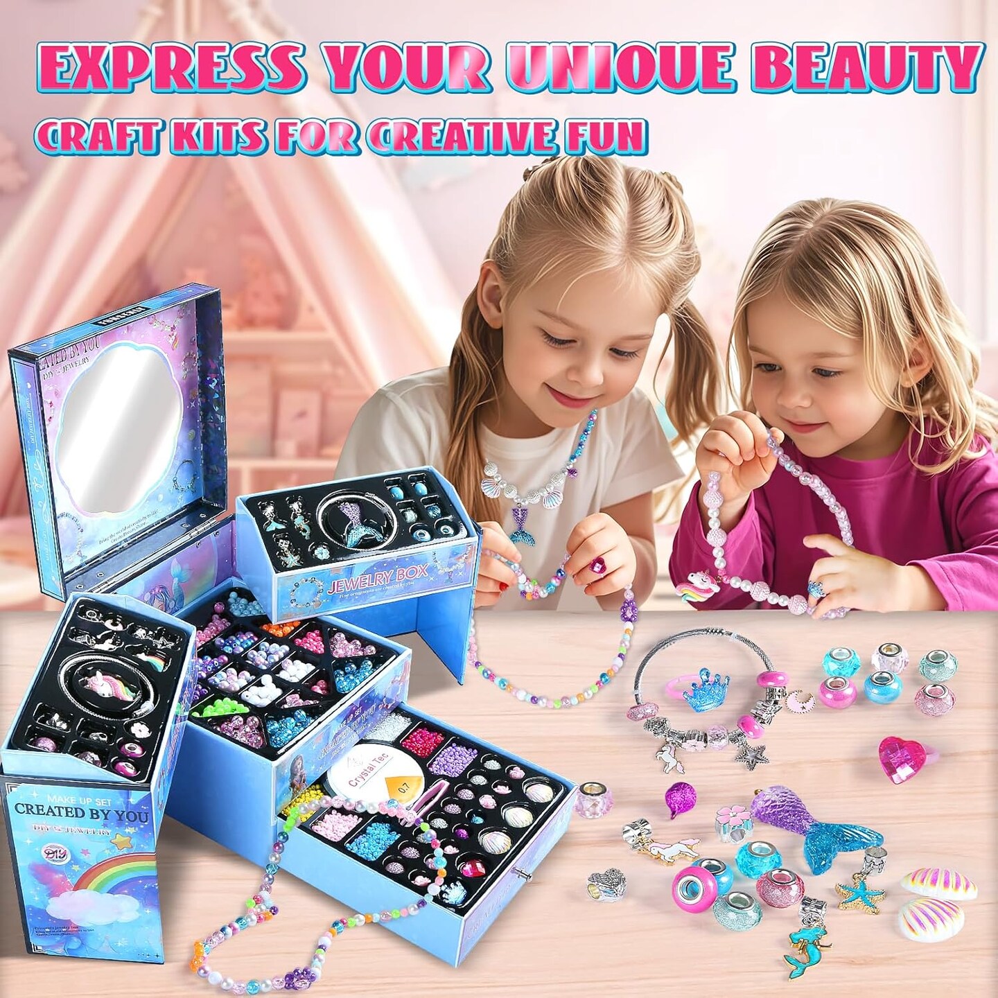 2000pcs Charm Beads Bracelet Making Kit for Girls – DIY Jewelry Set with Beads, Charms & Storage Box | Arts & Crafts Gift for Girls Ages 4–12, Valentine’s Day & Birthday