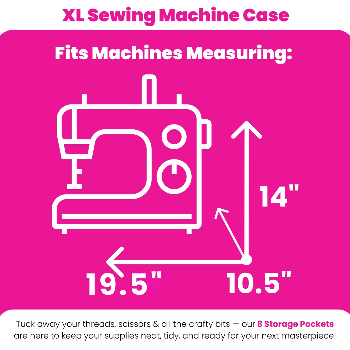 XL 4 Wheel Collapsible Deluxe Rolling Sewing Machine Storage Case, Grey & White