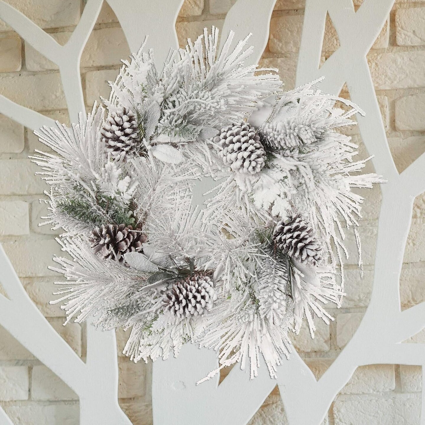 24" Christmas Snow Pine Wreath with Pine Cones - Set of 6, Perfect for Winter Decor, Holiday Accents & Front Door Displays - 2024 Christmas Collection, Floral Home by Artificial Flowers
