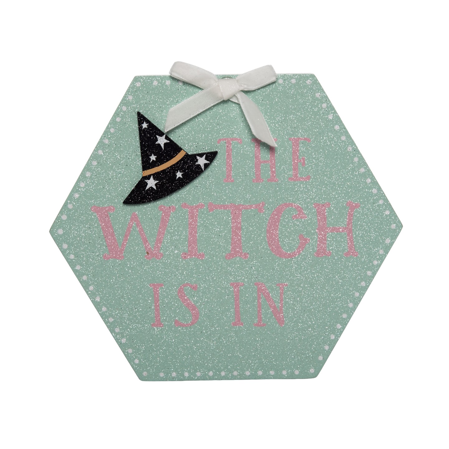 MDF Glitter Witch Hexagon Block Freestanding Tabletop Sign