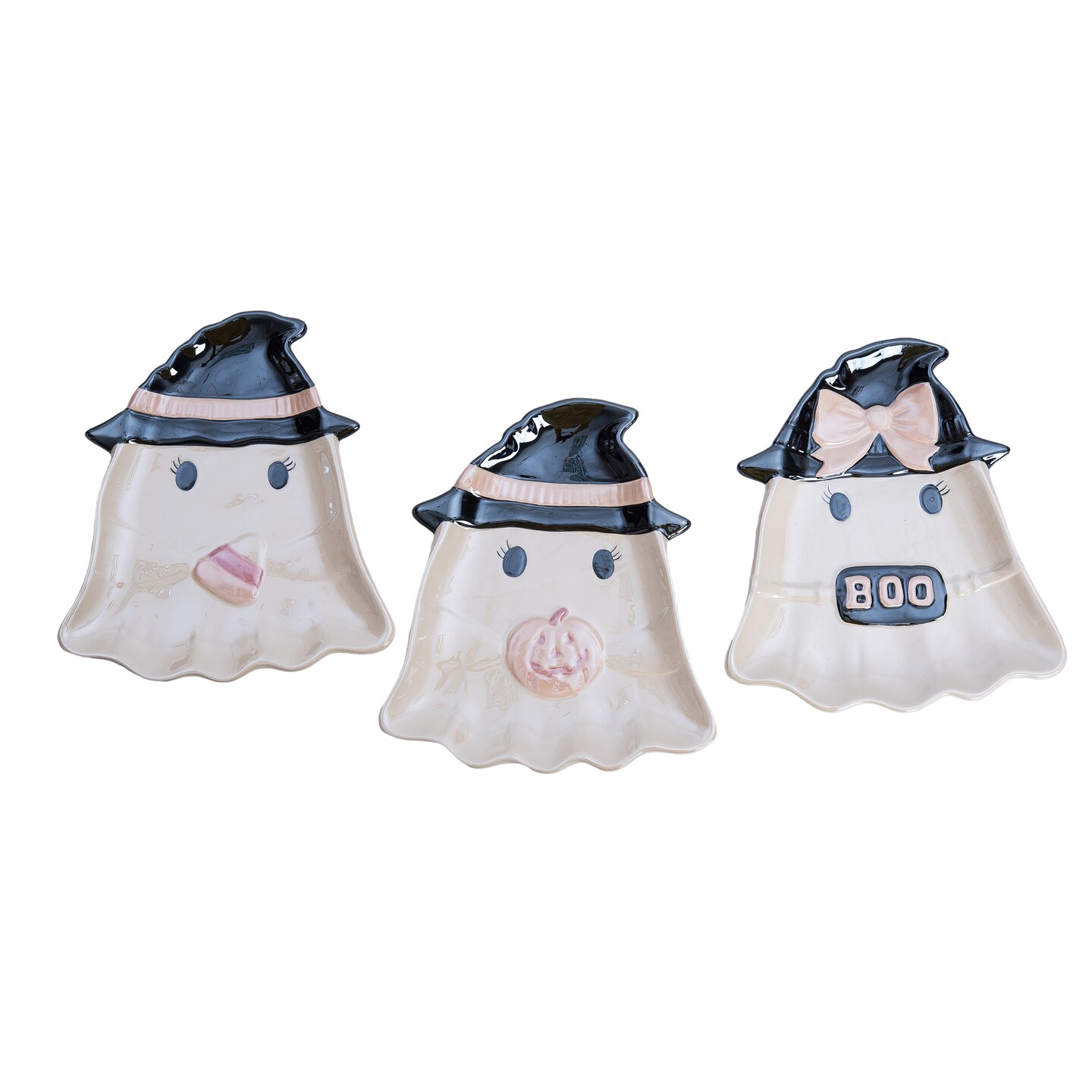 Transpac Dolomite Pearlized Bow Ghosts Appetizer Plate Set of 3