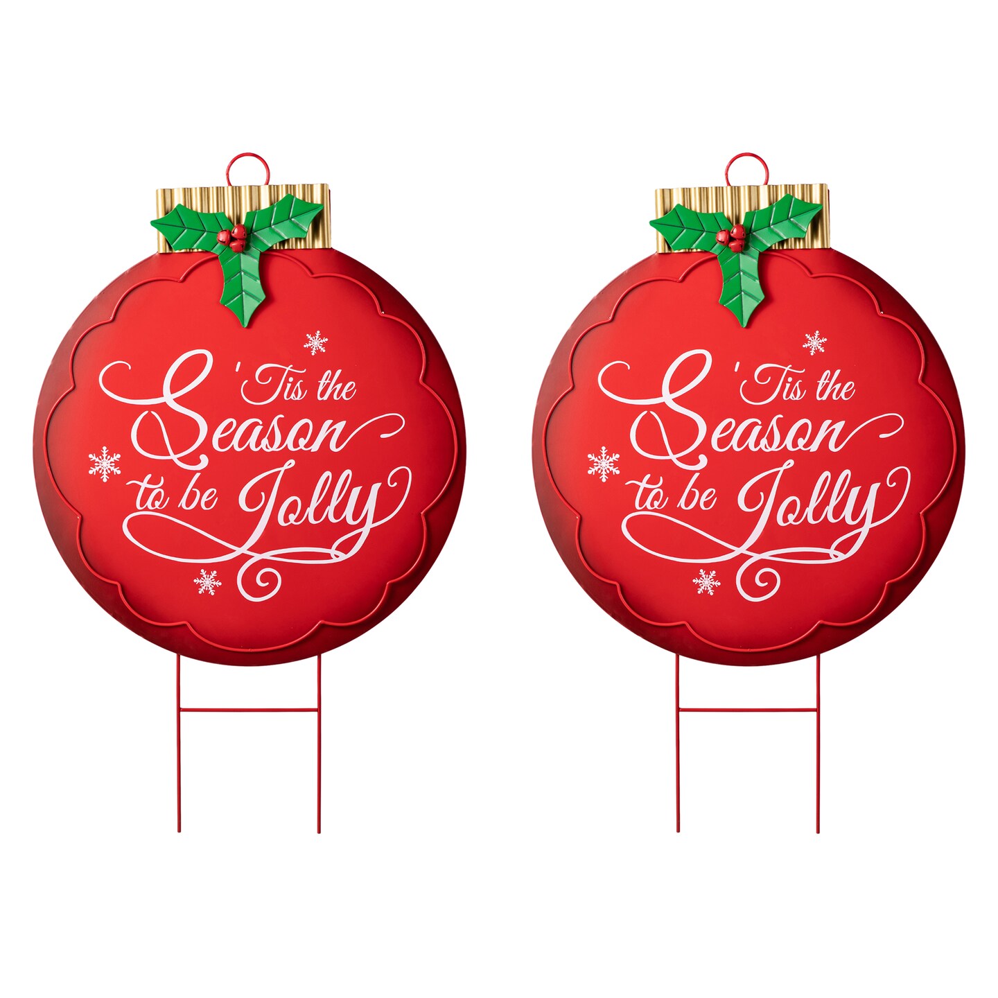 Set of 2 24"H Metal Christmas Ornament Yard Stake or Wall Décor