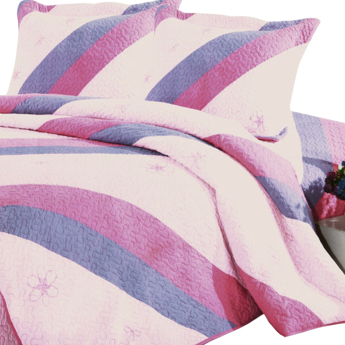 3 Pieces Full/Queen Quilt Set Vermicelli Quilted Cotton, Embroidered Patchwork, Includes Shams