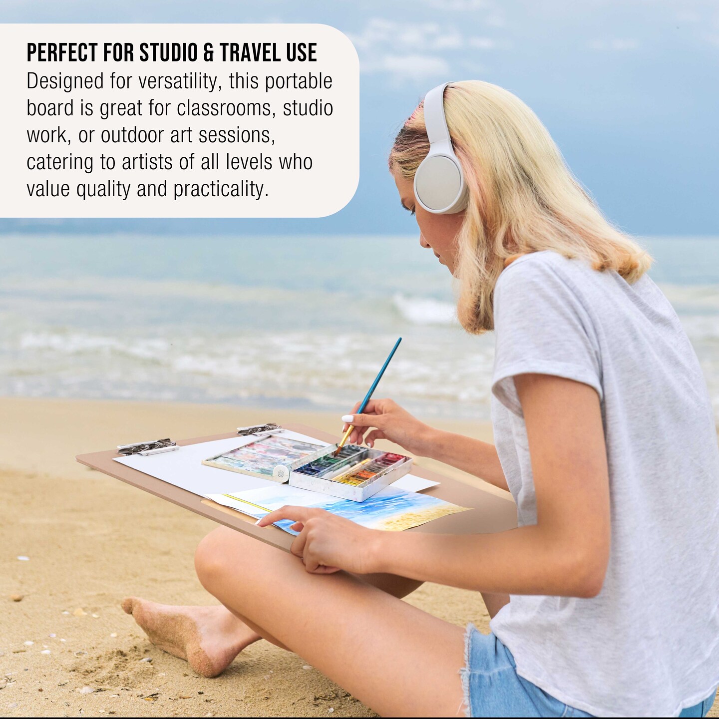 18&#x22; x 18&#x22; Artist Sketch Tote Board - Lightweight Hardboard Drawing Board with Handle, Clip &#x26; Rubber Band for Art, Sketching, Travel, Studio