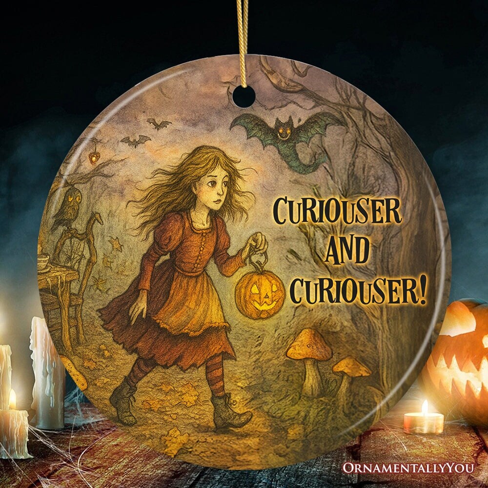 Vintage Alice's Adventure in Wonderland Ceramic Ornament, Spooky Halloween Gift and Tree Decor