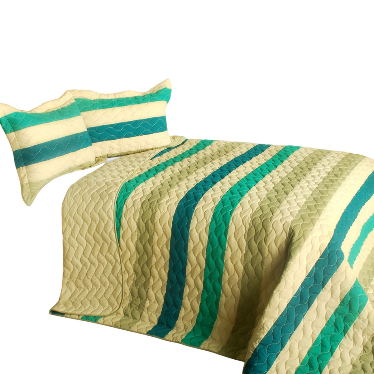 3-Piece Handmade Full/Queen Quilt Set, Reversible, Horizontal Stripes