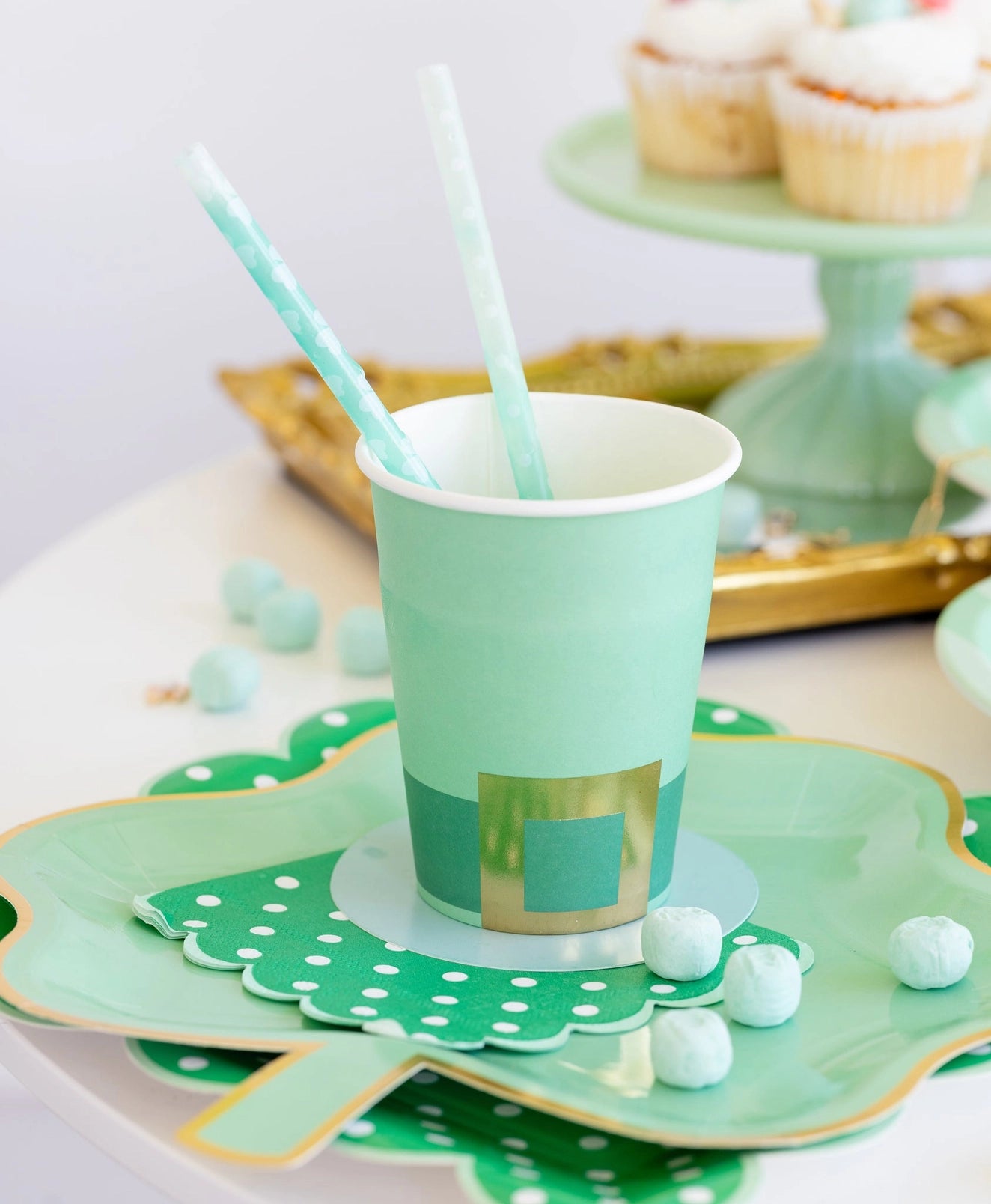 St. Patrick's Day Green Shamrock Party Plates with Gold Foil Detail