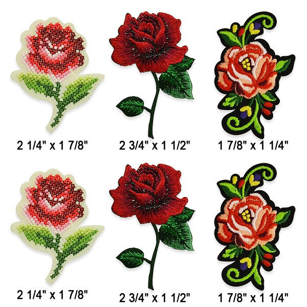 6 PC Roselynn Iron-On Embroidered Roses Applique Royal Collection