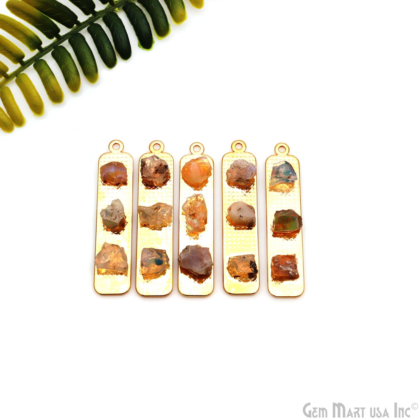 Rough Gemstone Gold Electroplated Rectangle 47x10mm Gemstone Bar Necklace Pendant Connector, GemMartUSA (50725)