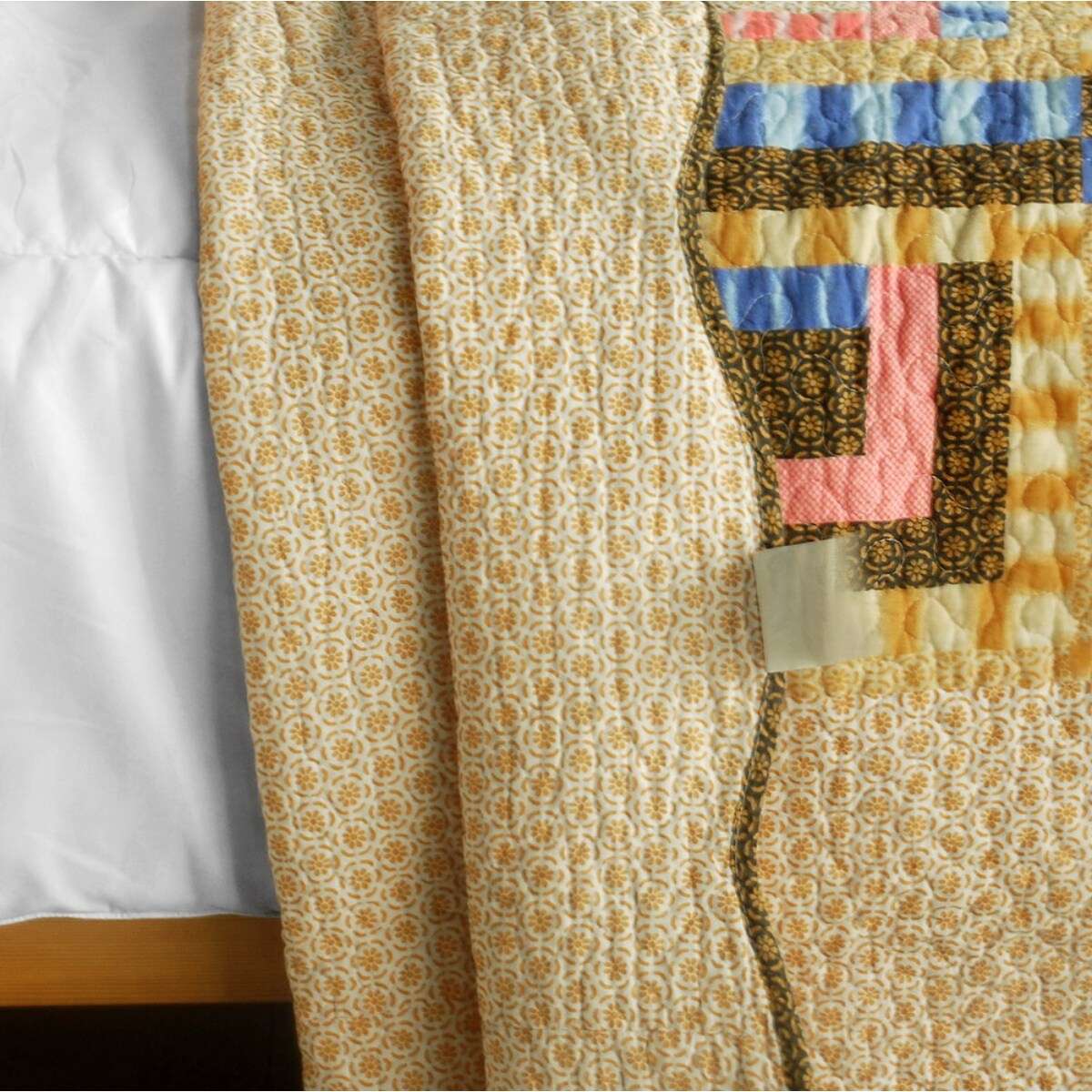 3 Pieces Full/Queen Quilt Set Cotton, Square Patchwork, Vermicelli Quilted, Reversible, 2 Shams