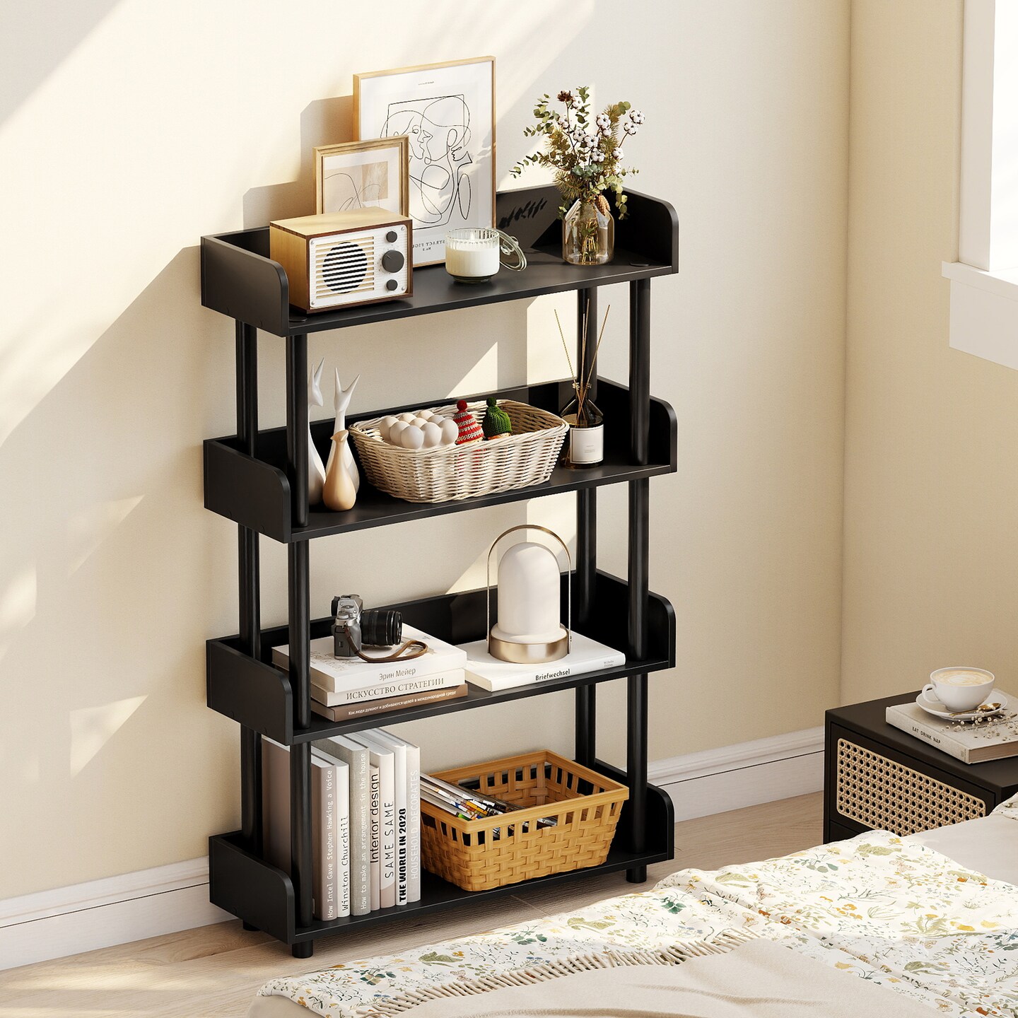 Industrial 4-Tier Storage Bookshelf Open Bookcase with Anti-Tipping Safety Kit