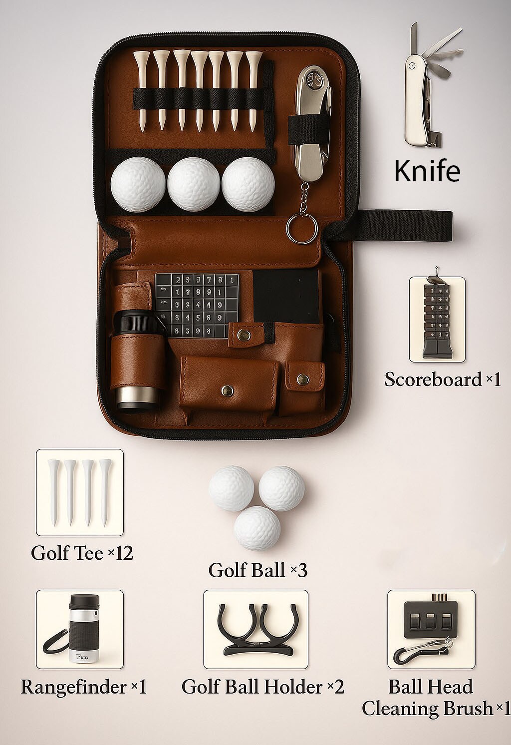 Personalized Golf Accessory Gift Set – Custom Engraved Leather