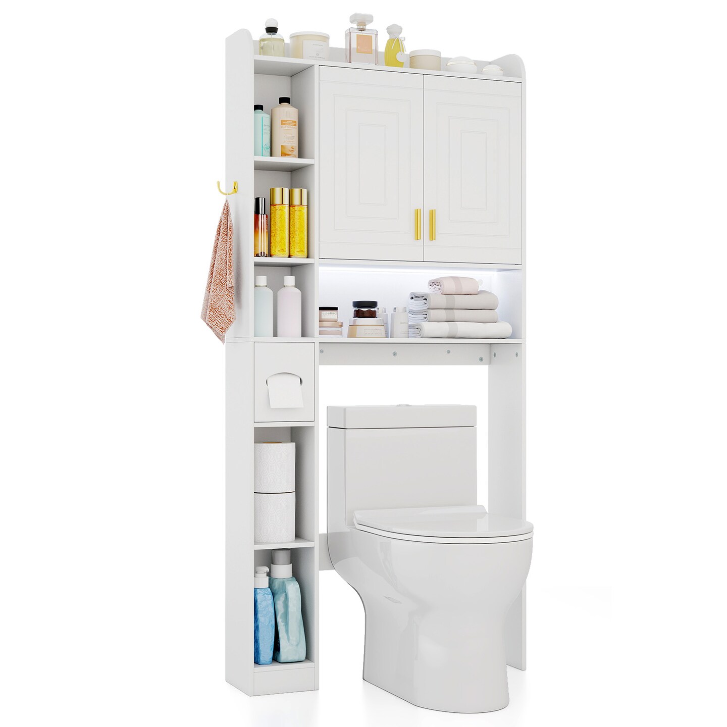 Freestanding Bathroom Storage Cabinet Above Toilet with 2 Doors