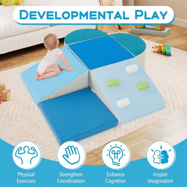 6-Piece Toddler Soft Play Set with Climbing Triangle and Ramp