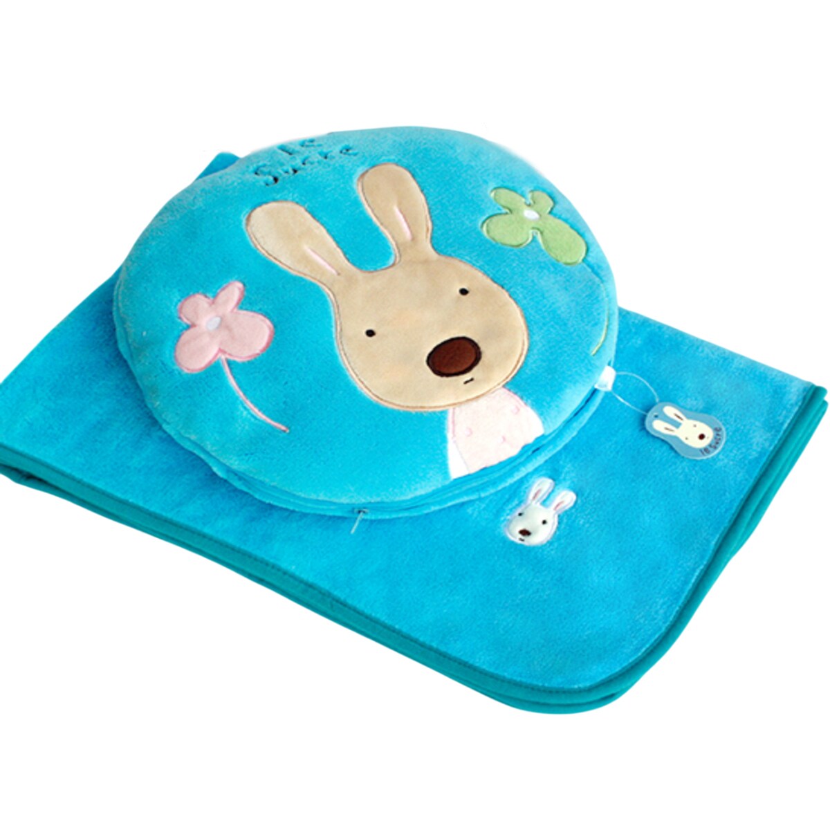 Zippered Rabbit Blanket Cushion, Cozy Travel Throw 25x37, Cute Bunny Design