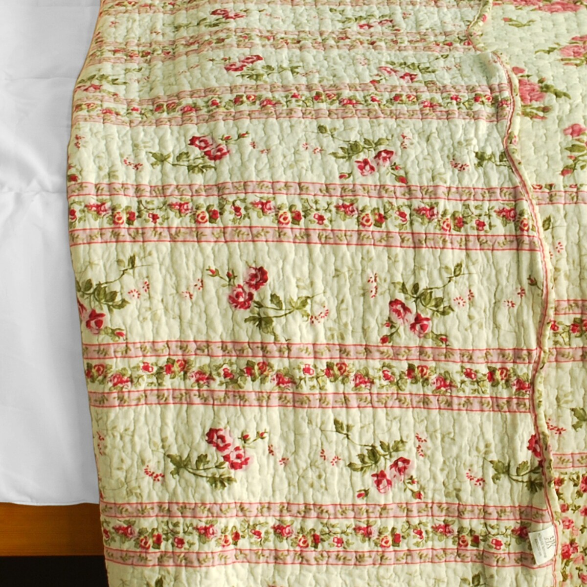 Full/Queen Multi Cotton Quilt Set 3-Piece Floral Vermicelli Quilted