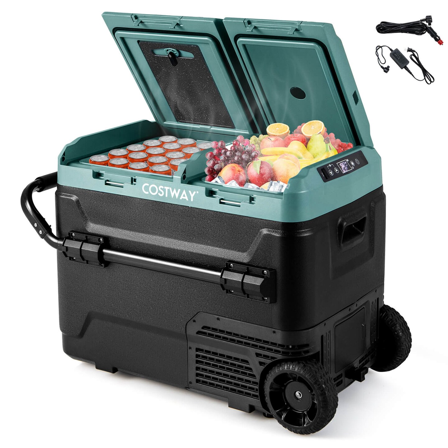 Costway Dual Zone 12V Car Refrigerator 64QT Portable Compressor Fridge Freezer (-4&#x2109;~68&#x2109;)  for RVs Black/Green