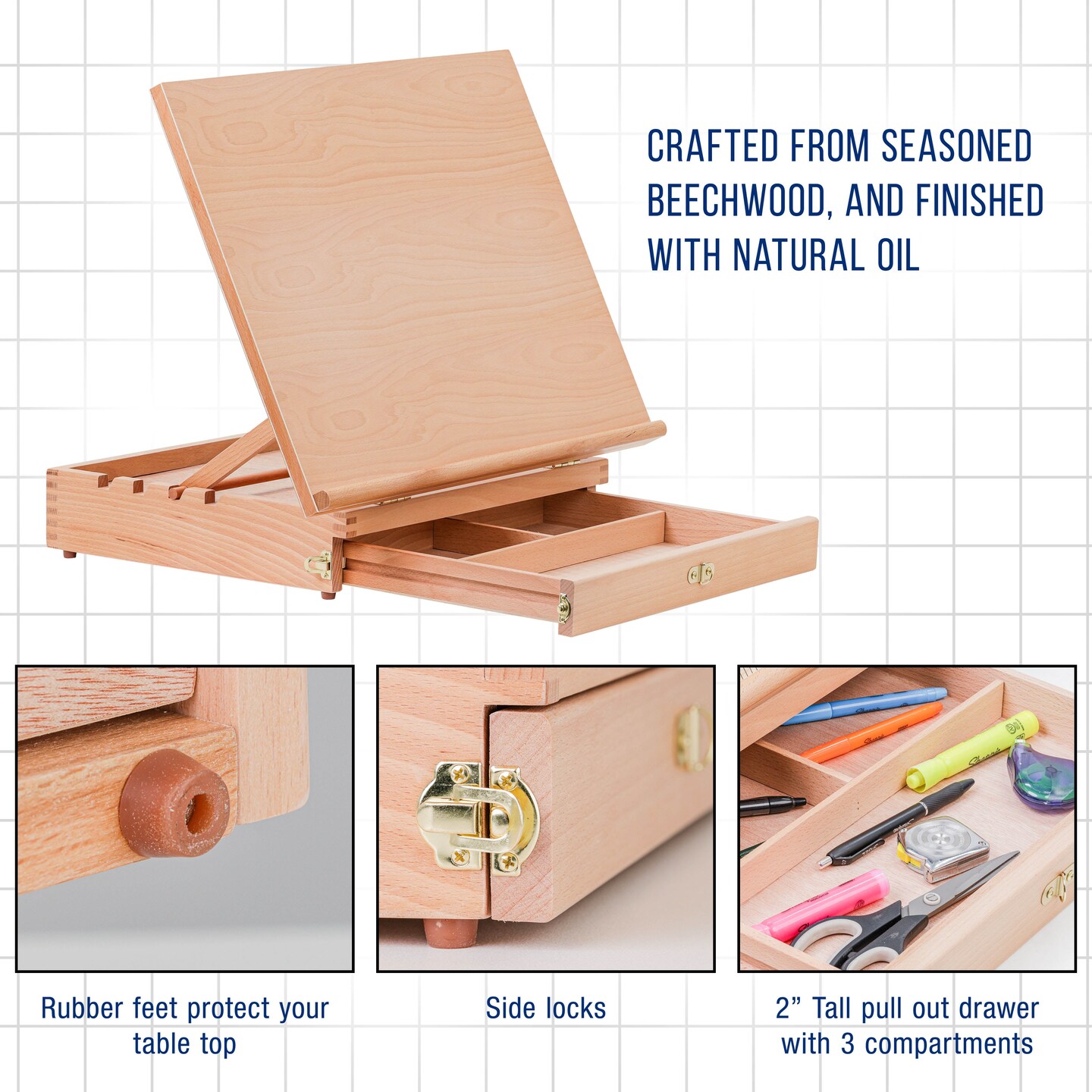 Adjustable Wood Artist Drawing &#x26; Sketching Board with Storage Drawer