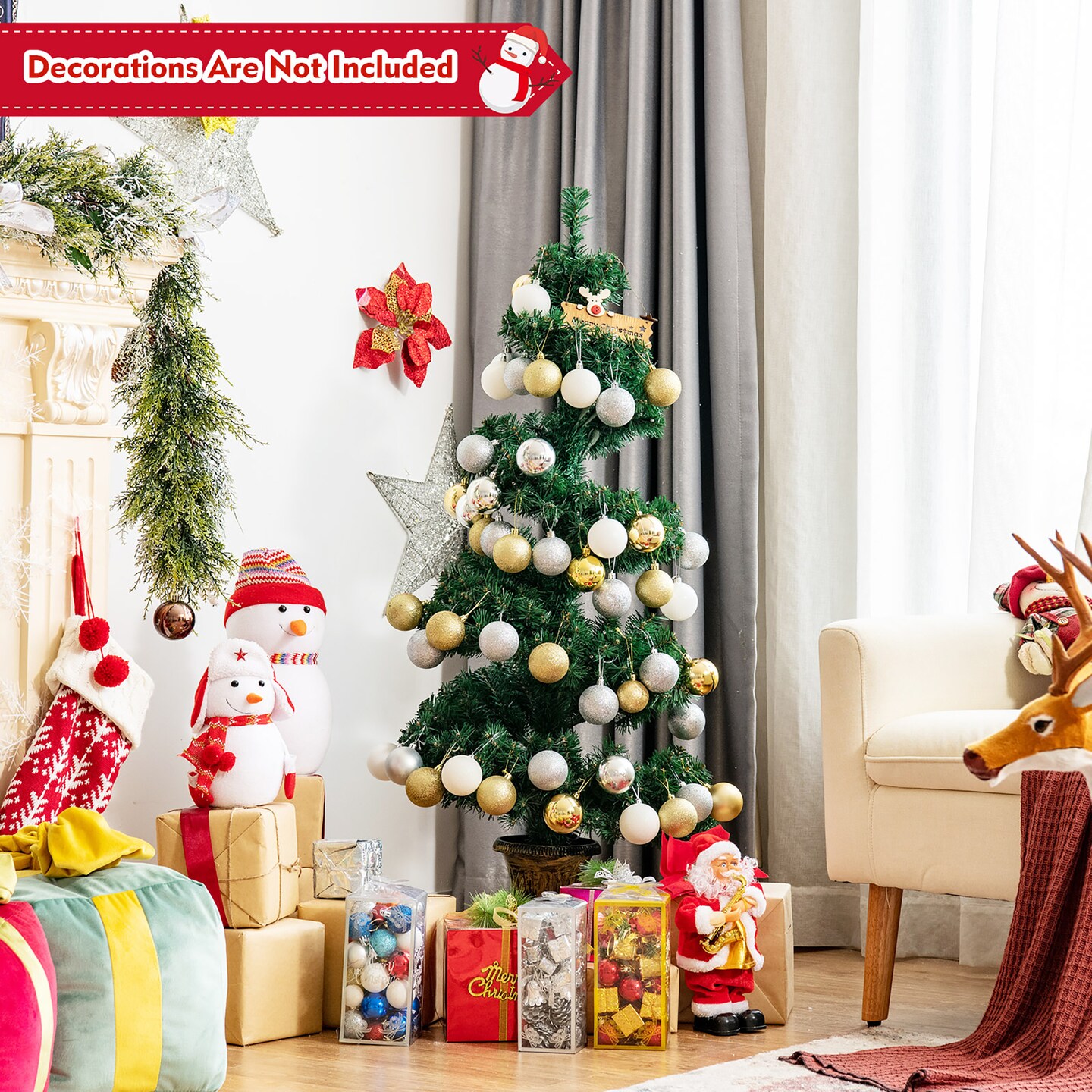 4FT Pre-lit Spiral Artificial Christmas Entrance Tree w/ Lights & Retro Urn Base