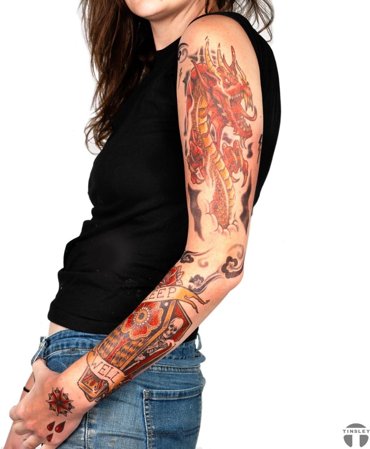 3 Piece Ultra Realistic Red Dragon Temporary Sleeve Tattoos - Applies with just water